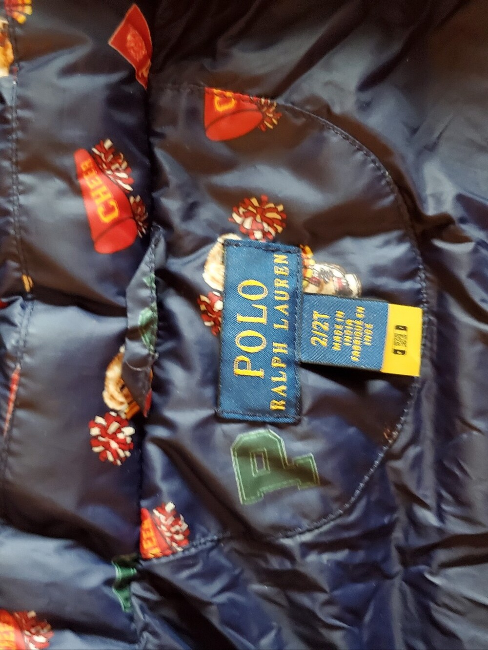 Ralph Lauren Navy Hooded Puffer Jacket with Character Print - Picture 2 of 7